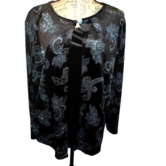 Elementz, 2X,jacket Cami sparkle crush velvet jewel button loop neckline close - Picture 2 of 10